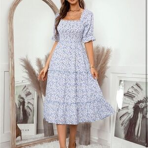 Boho Floral Dresses for Women Elastic Bust Square Neck